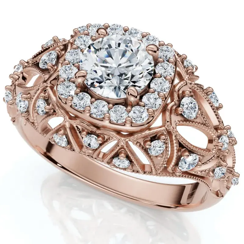 1 Ct Diamond Vintage Engagement Ring Lab Grown In 14K White Yellow Or Rose Gold 10