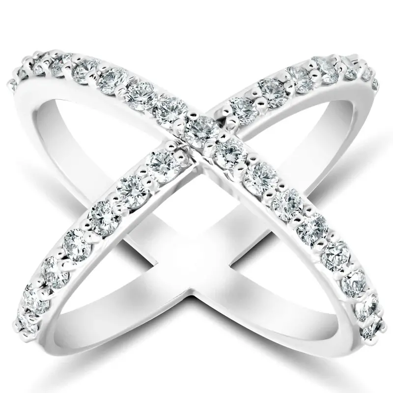 1 Ct Diamond X Ring Wide Womens Fashion Designer Band 14K White Gold 1