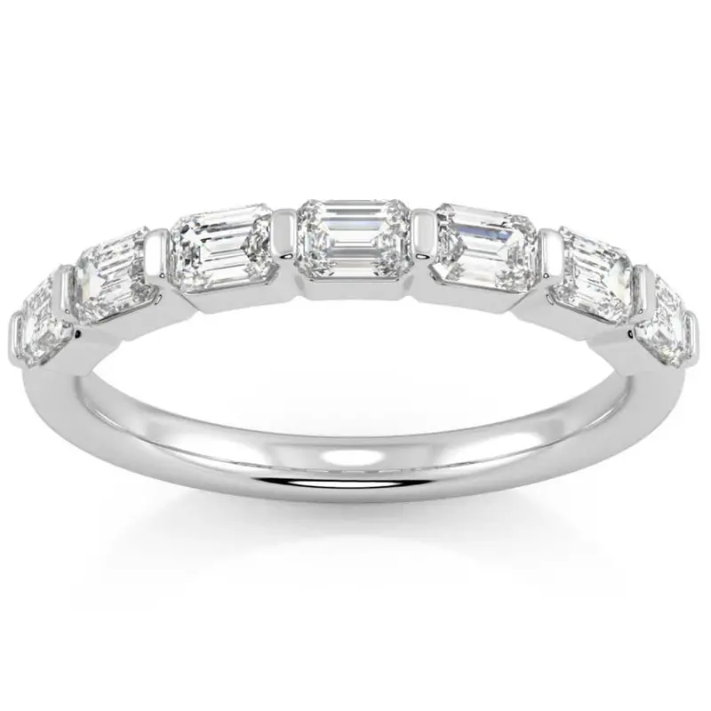 1 Ct Emerald Cut Diamond East To West Wedding Stackable Ring 14K Gold Lab Grown 1