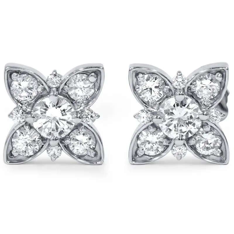 1 Ct Floral Starburst Diamond Studs 14K White Gold 1