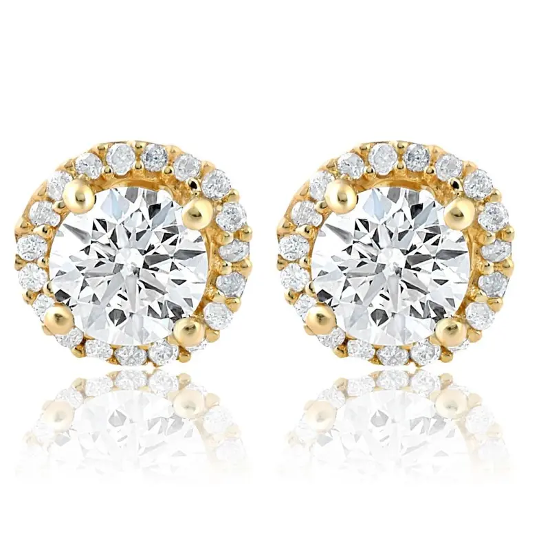 1 Ct Halo Diamond Studs 10K Yellow Gold 1