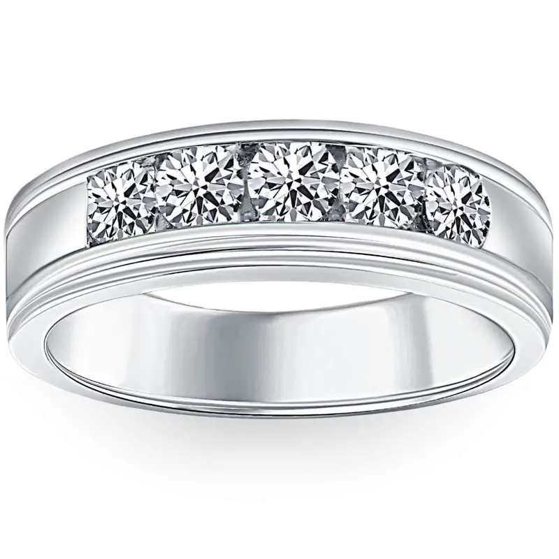 1 Ct Mens Diamond 5-Stone Wedding Ring Channel Set Classic Ring 10K White Gold 1