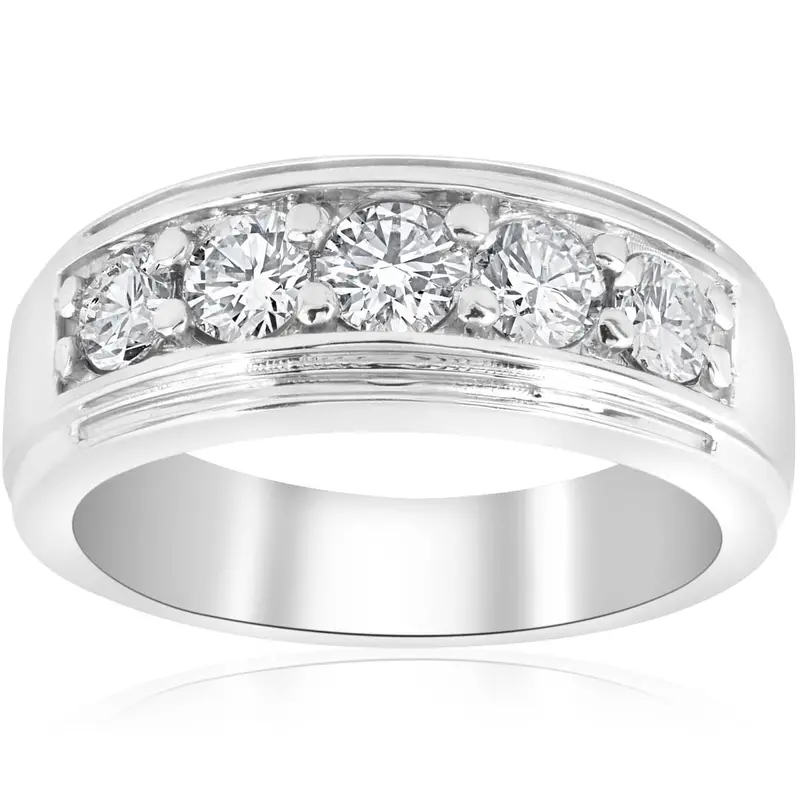1 Ct Mens Diamond Five Stone Wedding Ring 10K White Gold 1