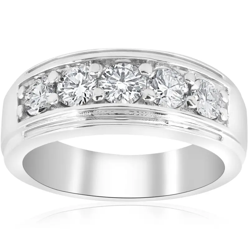 1 Ct Mens Diamond Five Stone Wedding Ring 14K White, Yellow, Rose Gold 1