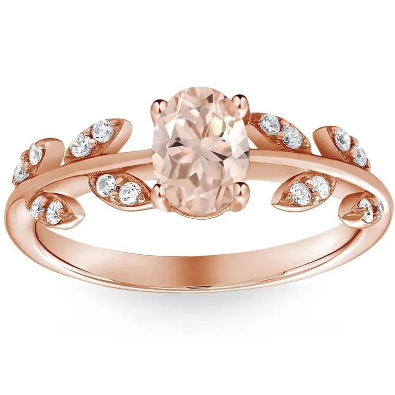 1 Ct Oval Morganite & Diamond Vine Engagement Anniversary Ring In 14K Rose Gold 14