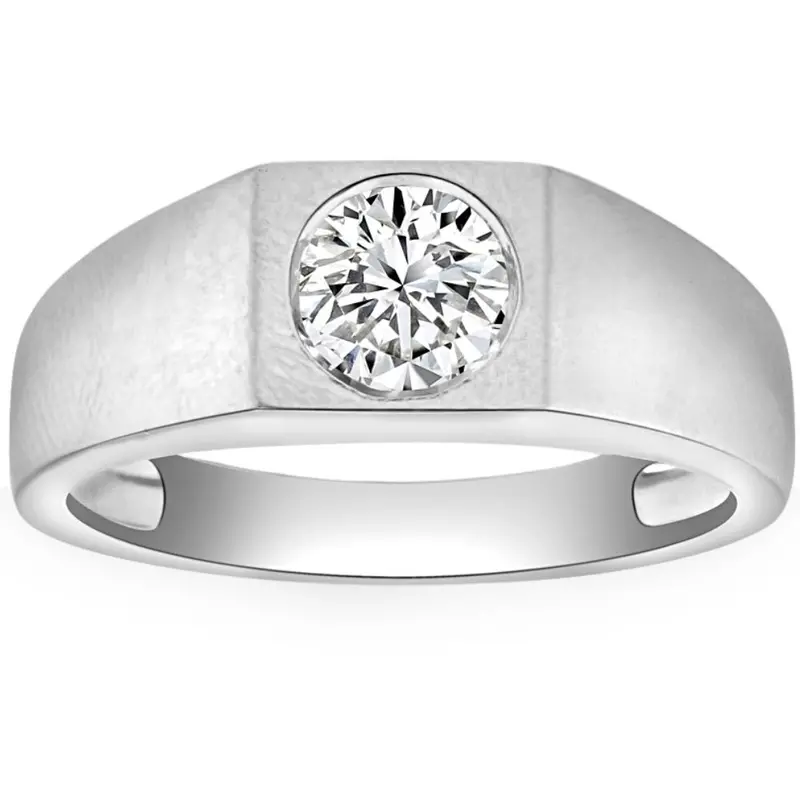 1 Ct Solitaire Lab Grown Men's Diamond Wedding Ring In 10K White Gold 1