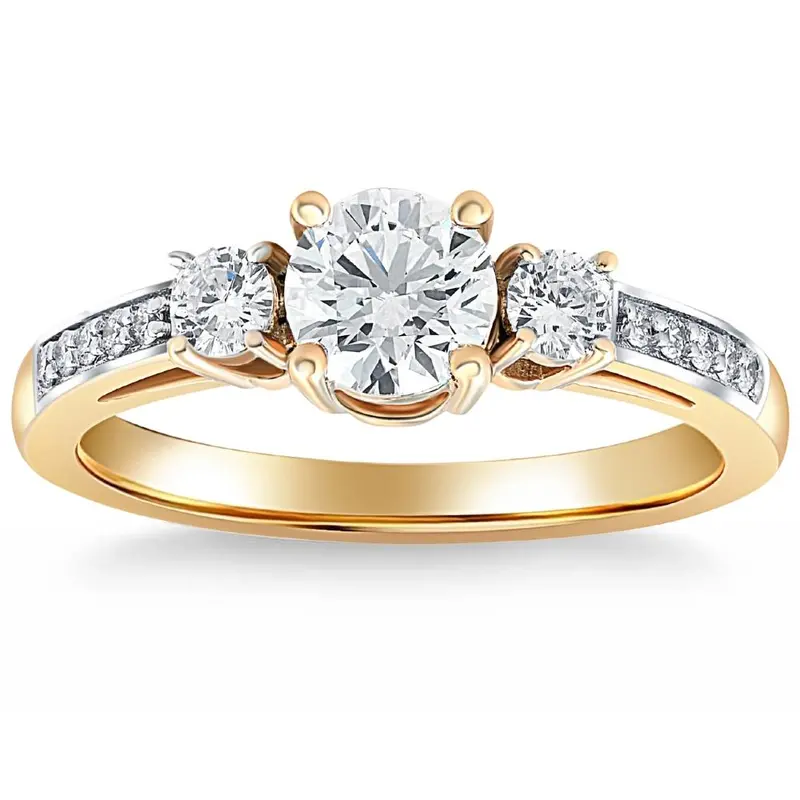 1 Ct T.W. Round Cut Three Stone Diamond Engagement Ring Lab Grown Gold 1