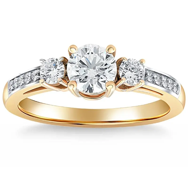 1 Ct T.W. Round Cut Three Stone Diamond Engagement Ring Lab Grown Gold 1