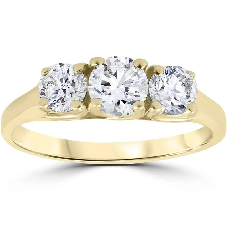 1 Ct Three Stone Lab Grown Diamond Engagement Ring 14K Yellow Gold 1
