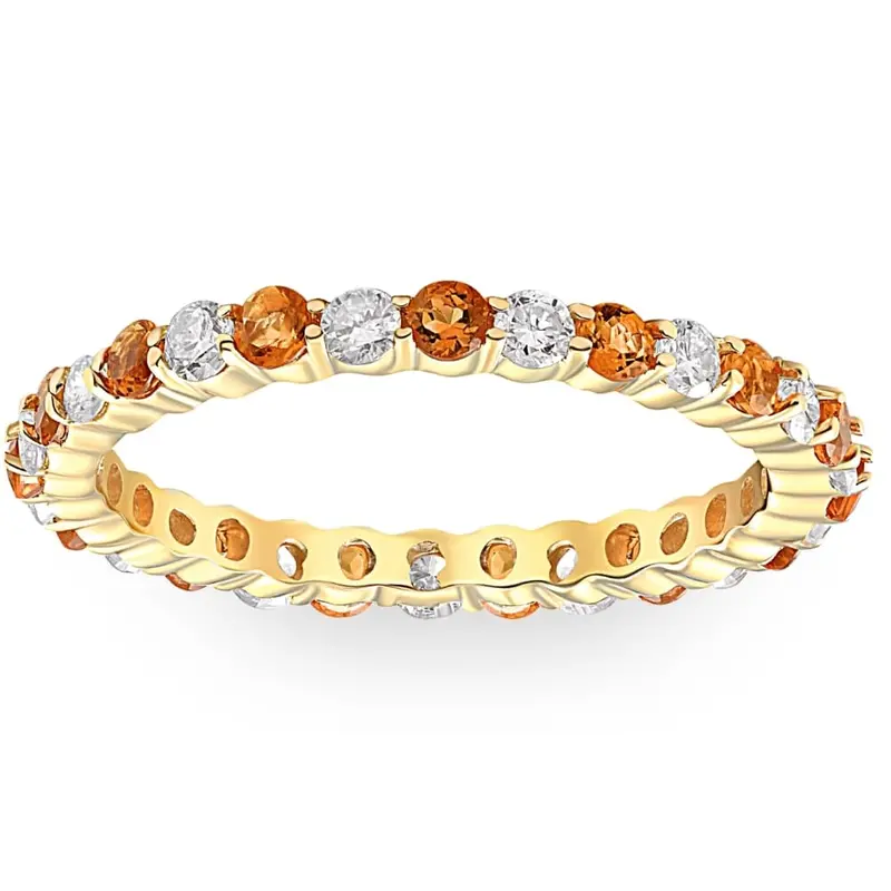 1 Cttw Citrine & Diamond Wedding Eternity Stackable Ring 10K Yellow Gold 1