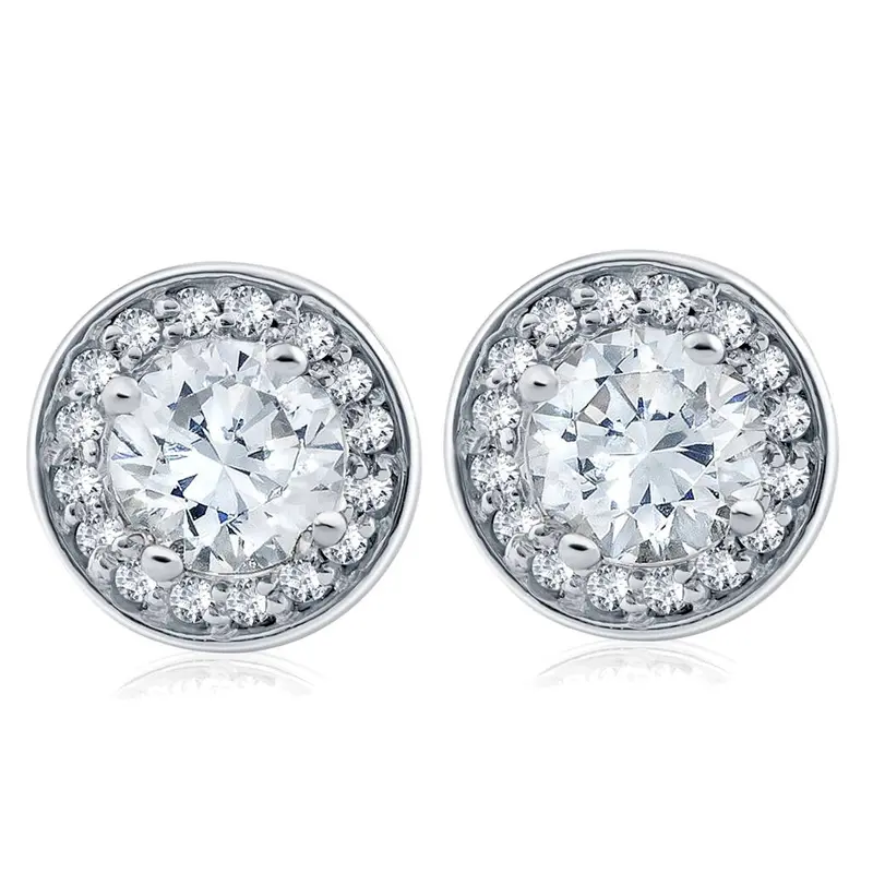 1 Cttw Halo Diamond Studs 14K White Gold 1