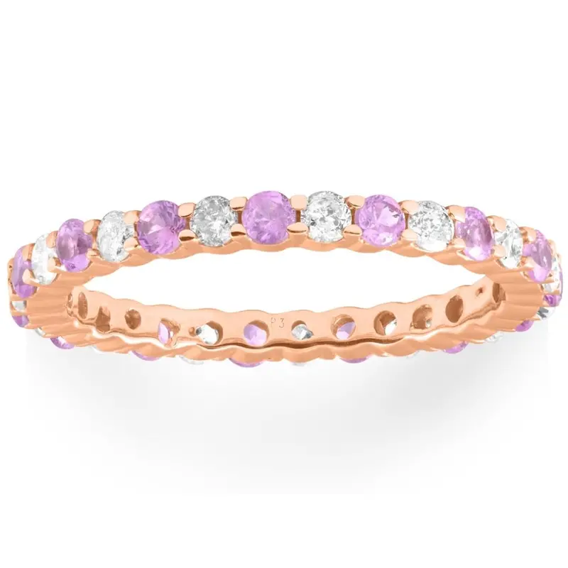 1 Cttw Pink Sapphire & Diamond Wedding Eternity Ring 10K Rose Gold 1