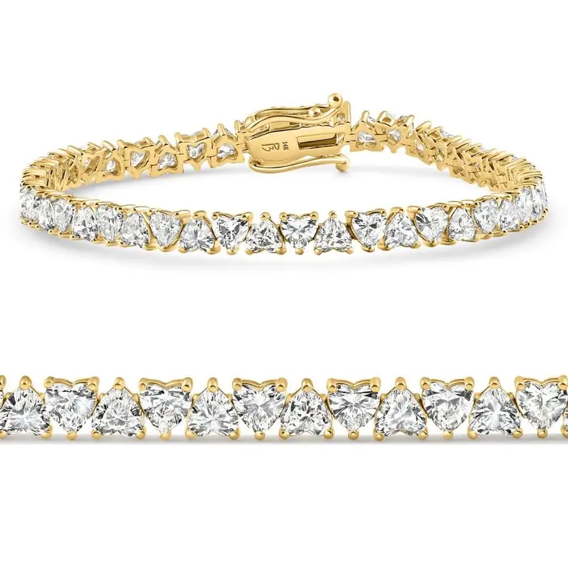 10.50Ct Heart Cut Diamond Tennis Bracelet 14K Yellow Gold 7" Lab Grown 1