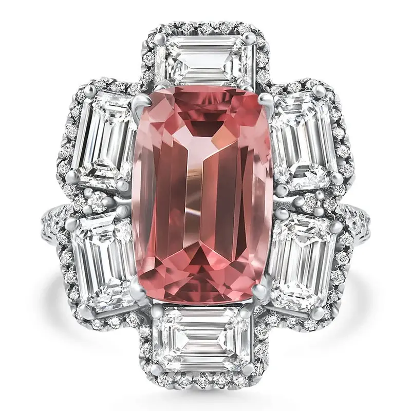 10.72Ct Tourmaline Diamond Ring 14K White Gold Lab Grown Size: 6.5 1