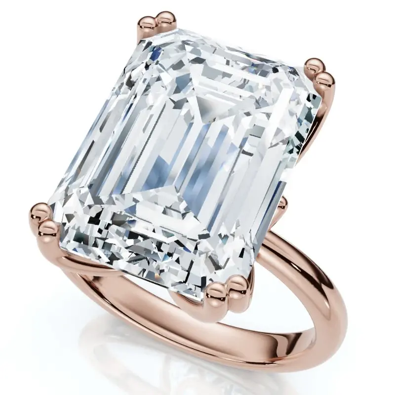 10 Carat Lab-Grown Emerald Cut Diamond Solitaire Engagement Ring in 14K Gold