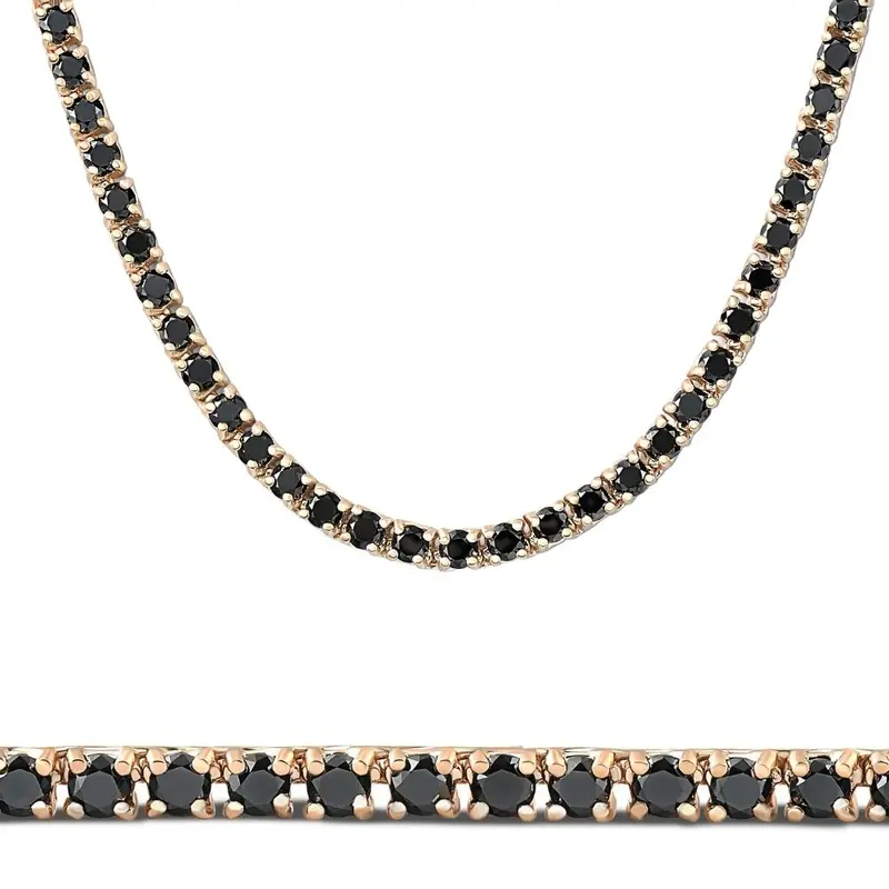 10Ct Black Diamond Tennis Necklace 18" 14K Yellow Gold 1