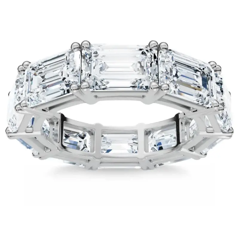 10Ct Emerald Cut Diamond Eternity Ring East West Set 14K White Gold Lab Grown 1