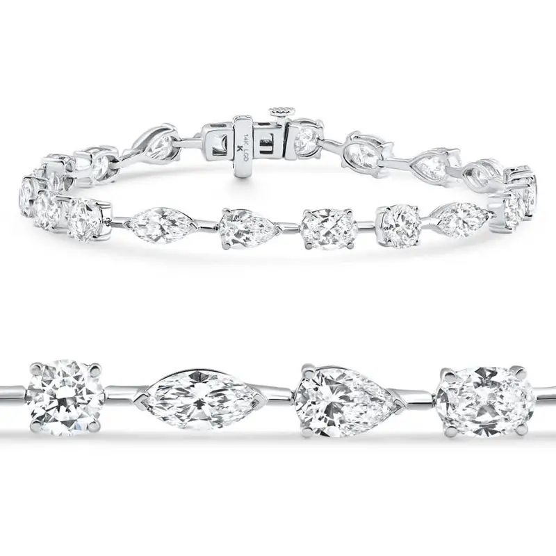 10Ct Mixed Cut Diamond Tennis Bracelet 7" 14K White Gold Lab Grown Size: 7 1