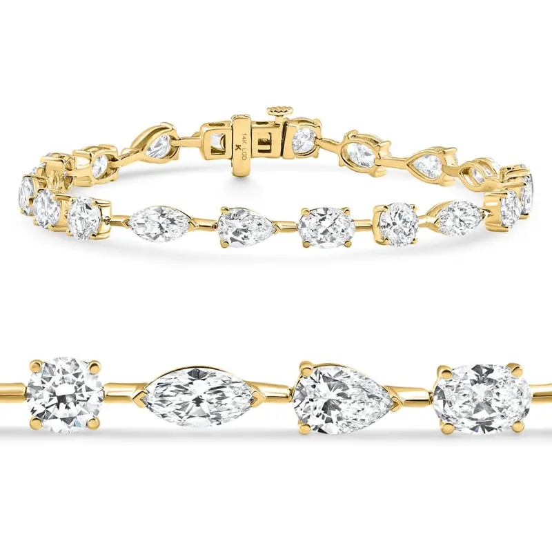 10Ct Mixed Cut Diamond Tennis Bracelet 7" 14K Yellow Gold Lab Grown Size: 7 1