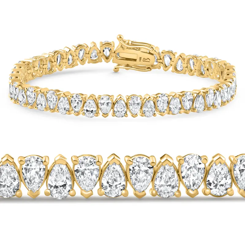 10Ct Pear Shape Diamond Tennis Bracelet Wide 14K Yellow Gold Lab Grown 1
