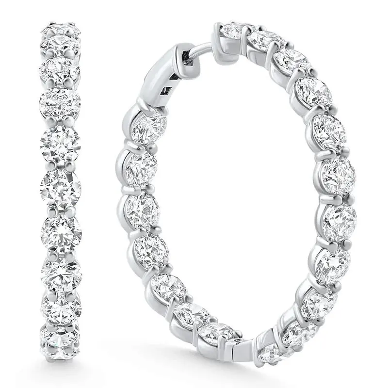 10Ct Tw Round Diamond Inside Outside Hoops Vault Lock 14K White Gold Lab Grown Size: 1.25" Tall 1