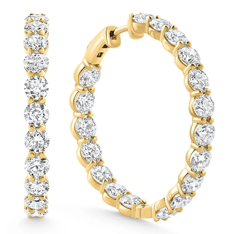 10Ct Tw Round Diamond Inside Outside Hoops Vault Lock 14K Yellow Gold Lab Grown Size: 1.25" Tall 1