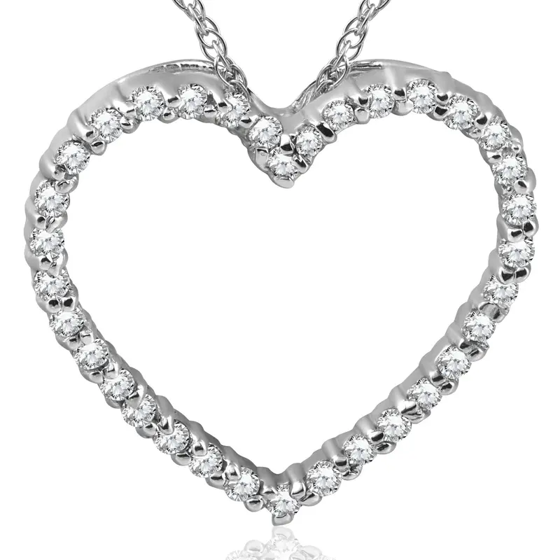 10K White Gold 1/2Ct Diamond Heart Pendant Necklace 1