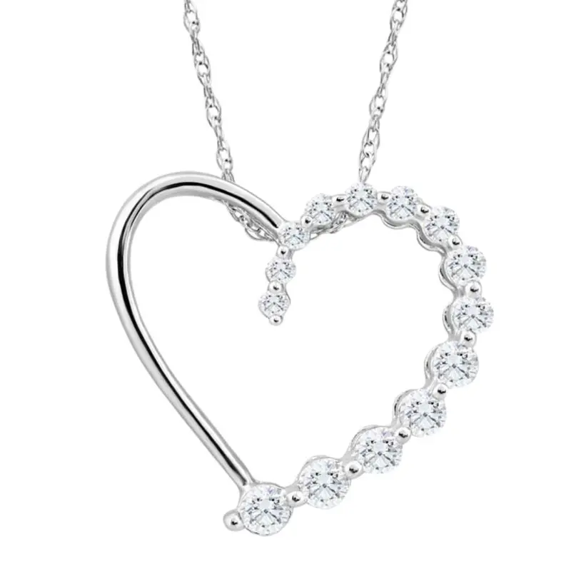 10K White Gold 1/3Ct Tw Graduated Diamond Heart Pendant Necklace 1