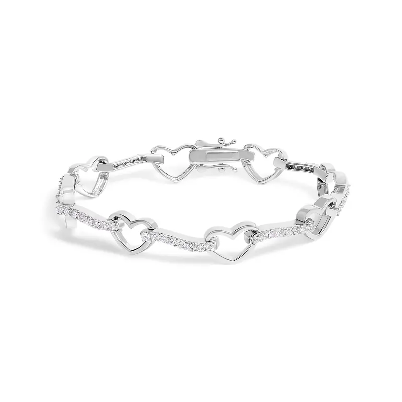 10K White Gold 2.0 Cttw Diamond Heart Link Bracelet 1