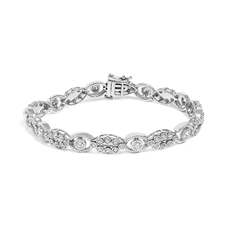 10K White Gold 2.0 Cttw Diamond Milgrain Cluster Link Bracelet 1