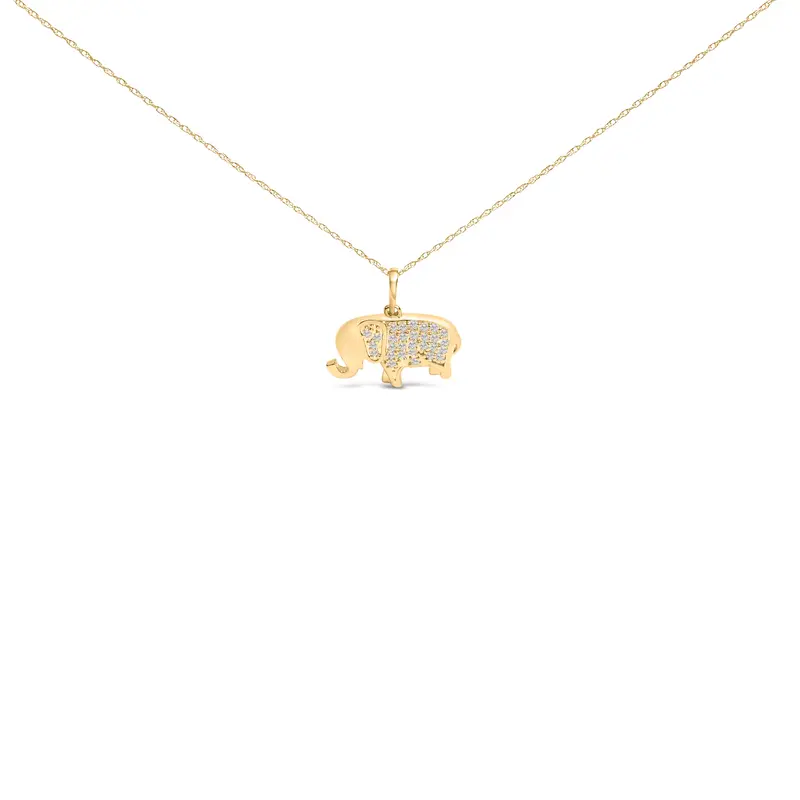 10K Yellow Gold 1/5 Cttw Diamond Elephant Pendant Necklace 1