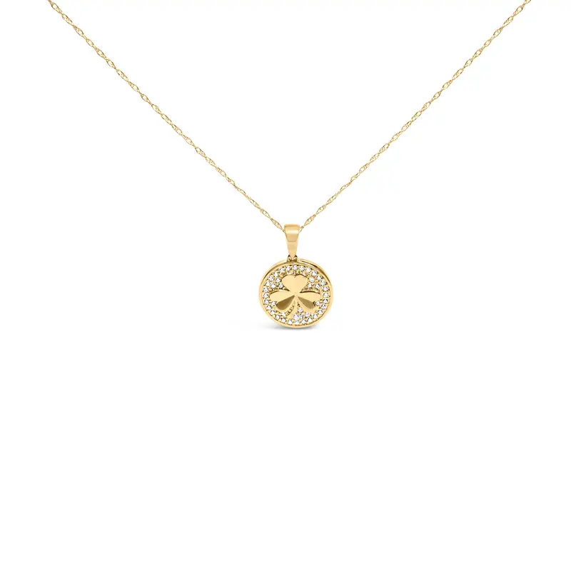 10K Yellow Gold 3 Leaf Clover 1/6 Cttw Diamond Pendant Necklace 1