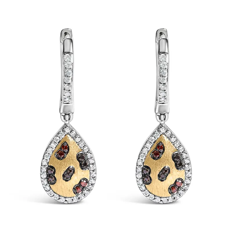 10K Yellow Gold Plated Sterling Silver 1/3 Cttw Multi Color Diamond Pear Shape Dangle Earrings 1