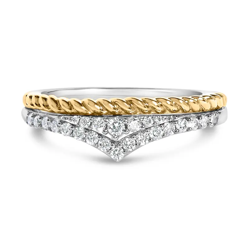 10K Yellow Gold Plated Sterling Silver 1/4 Cttw Diamond Chevron And Rope Band Ring 1
