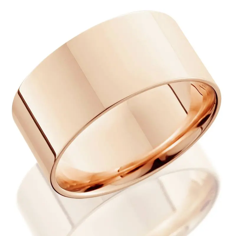 10Mm Flat High Polished Wedding Band 14K Rose Gold Size Selectable 1
