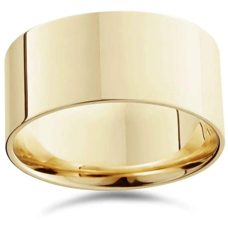 10Mm Flat High Polished Wedding Band 14K Yellow Gold Size Selectable 1