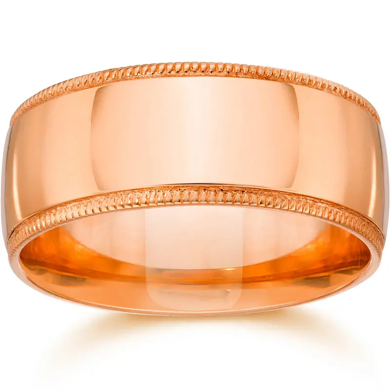 10Mm Milgrain 14K Rose Gold Polished Wedding Band Size Selectable 1