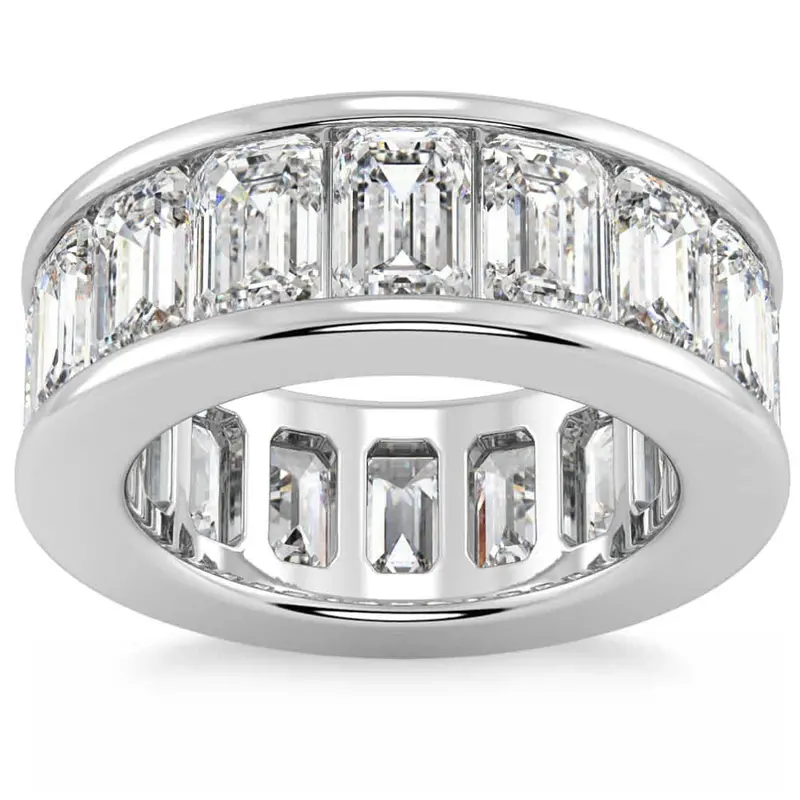 11 1/2Ct Emerald Cut Diamond Eternity Ring Channel Set 14K Gold Lab Grown 1