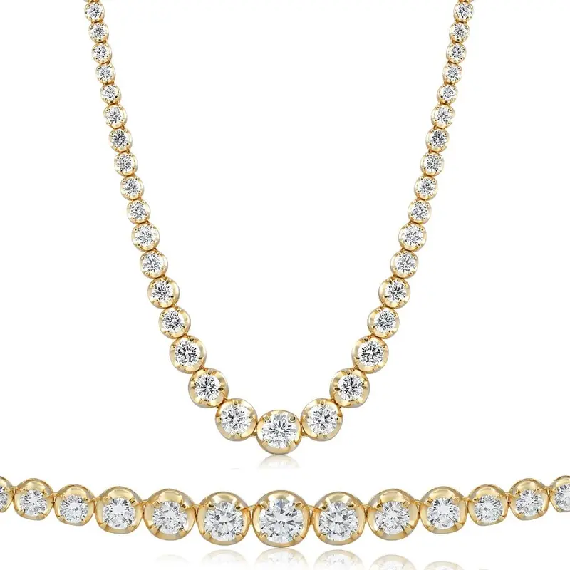 11 1/2Ct Graduated Diamond Tennis Necklace 14K Yellow Gold Lab Grown 1