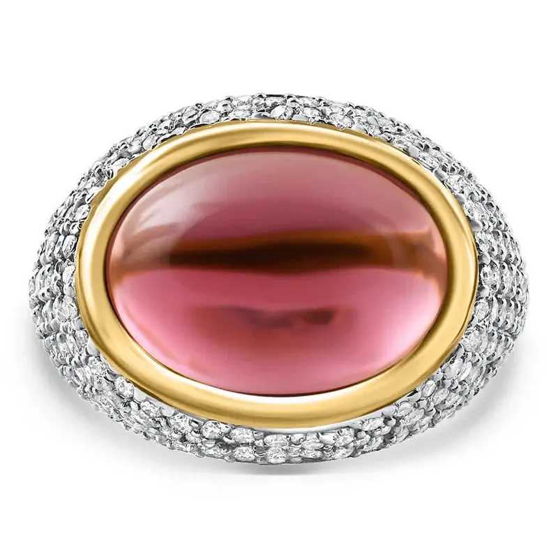 11.17Ct Tourmaline & Pave Diamond East West Ring 14K Yellow Gold Lab Grown Size: 6 1