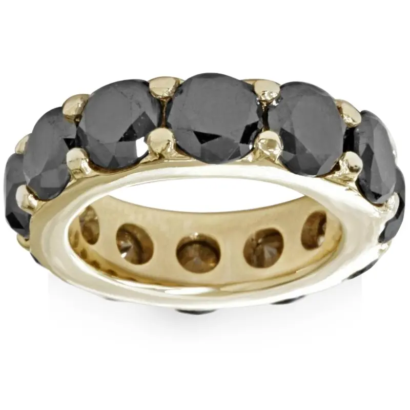 12 1/2Ct Black Diamond Eternity Ring 14K Yellow Gold Size Selectable 1