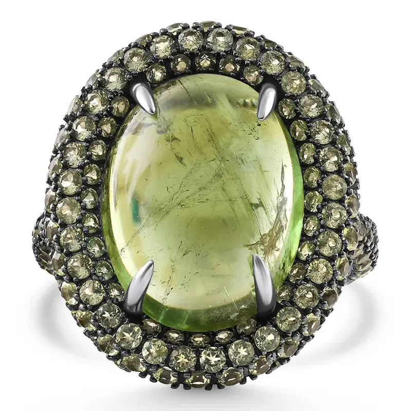12.21Ct Peridot & Green Tourmaline Heirloom Ring 14K White Gold Size: 6.5 1