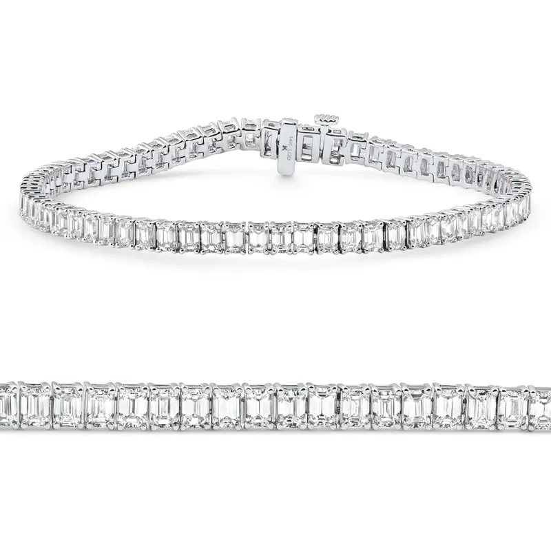 12.25Ct Emerald Cut Diamond Tennis Bracelet 7" 14K White Gold Lab Grown Size: 7 1