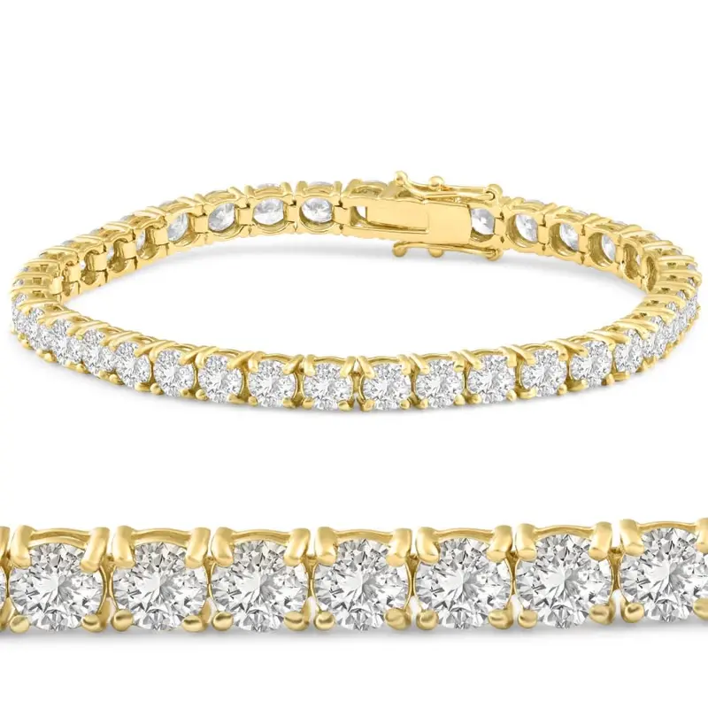 12 Ct. Round Cut Natural Diamond 14K Yellow Gold Round Cut Tennis Bracelet 7" 1