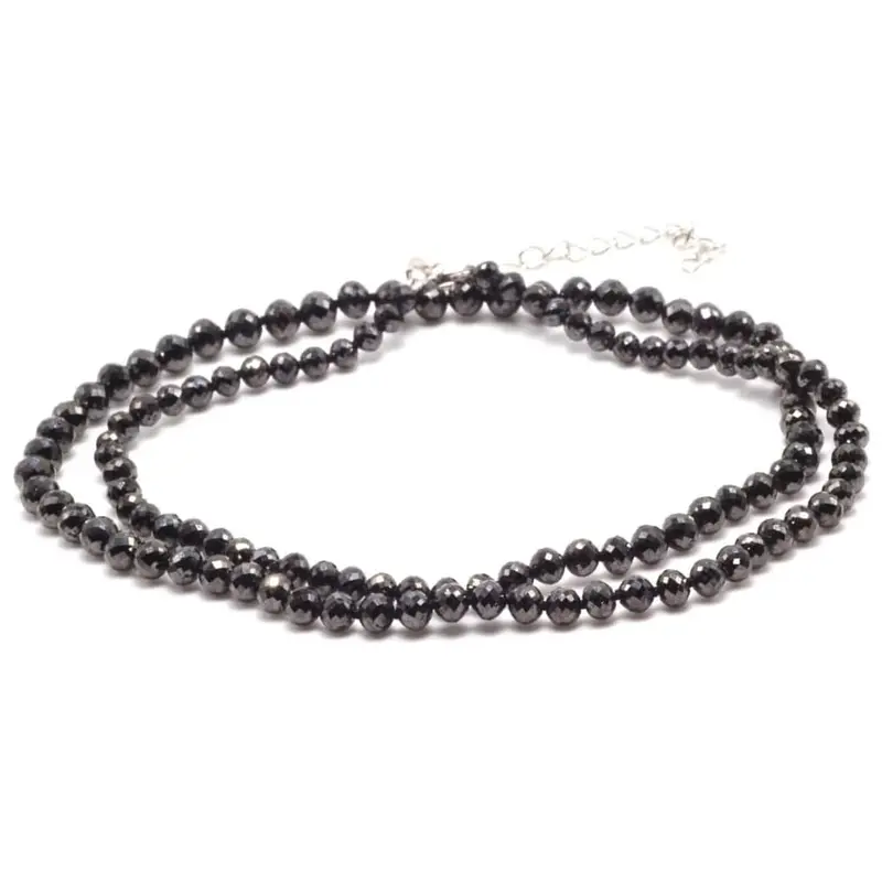 121 Ct Black Diamond Faceted Bead Necklace 22" 14K Yellow Gold 1
