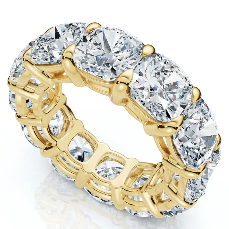 12Ct Cushion Cut Diamond Eternity Ring 14K Gold Basket Wedding Band Lab Grown 1