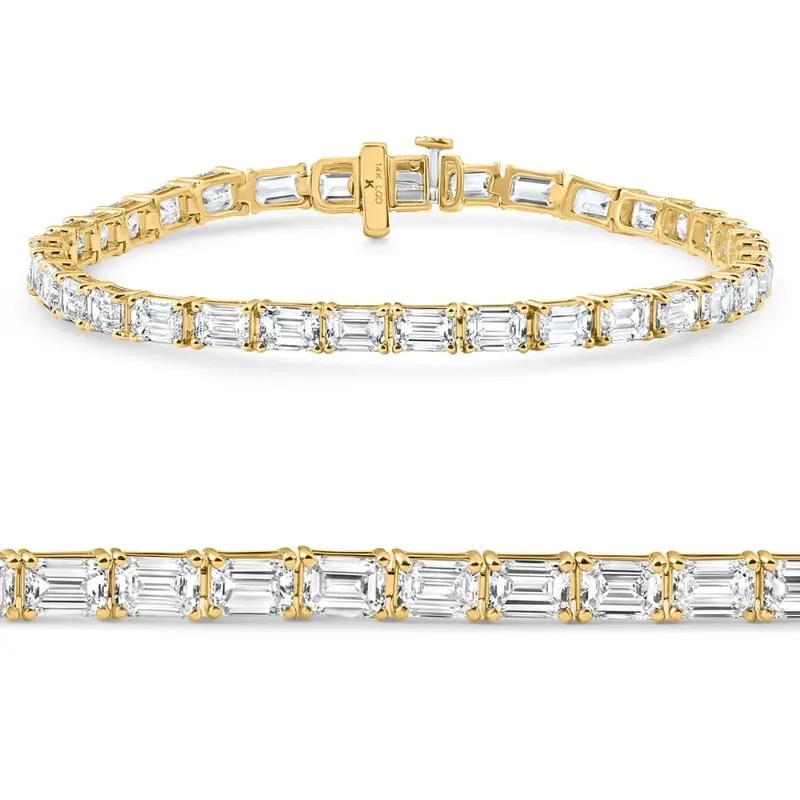 12Ct Emerald Cut Diamond East West Tennis Bracelet 14K Yellow Gold Lab Grown Size: Medium 1