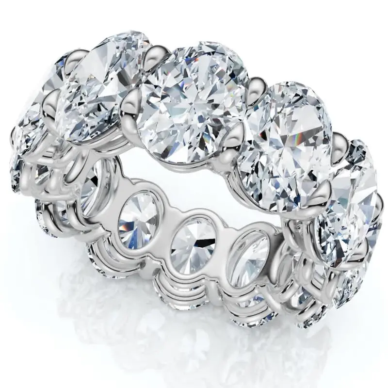 12Ct Oval Diamond Eternity Ring 14K Gold Or Platinum Wedding Band Lab Grown 1