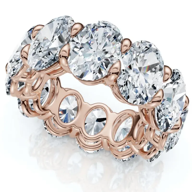 12Ct Oval Diamond Eternity Ring 14K Gold Or Platinum Wedding Band Lab Grown 1