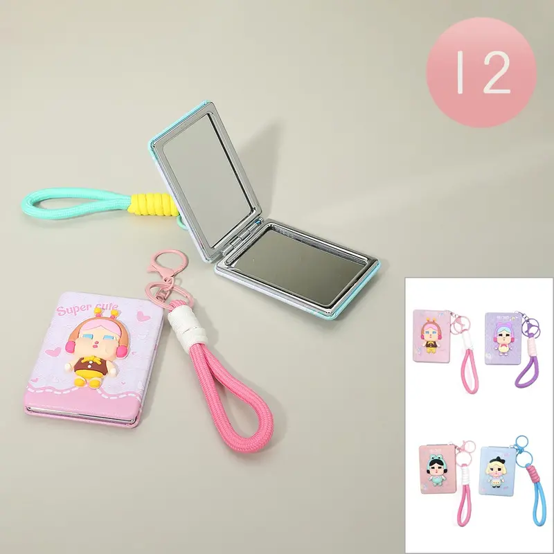 12Pcs - Cute Cartoon Character Bag Charm Keychain Cosmetic Mirrors 1